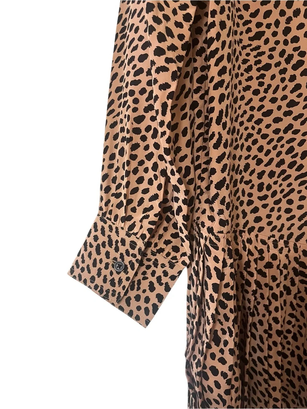 J. Crew Tan and Black Animal Print Long-Sleeve Pleated Shirt Dress